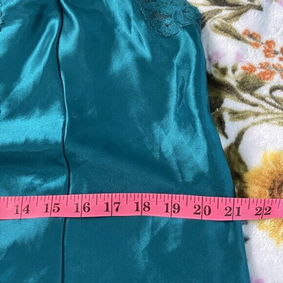 Vintage Womens 1x Slip Turquoise Satin Floral Made in USA Lace Lingerie Mini - Picture 5 of 8